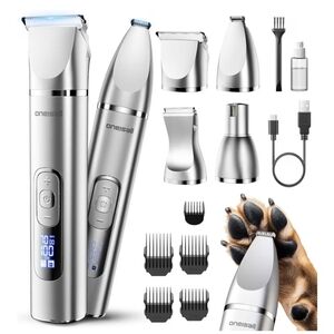 4 in 1 Dog Grooming Kit Hair Trimmer Paw Nail Grinder Rechargeable Cordless